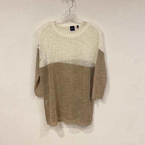 Blue Saks Fifth Avenue Sweater Women's Size Small Colorblock Linen Open Knit - Picture 2 of 5